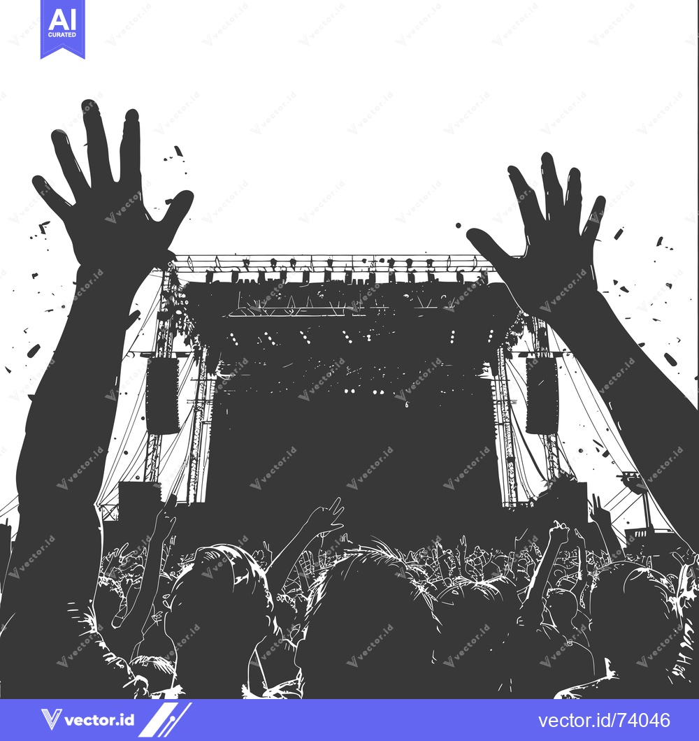 Premium Vector of Crowd of Silhouettes with Raised Hands at a Concert