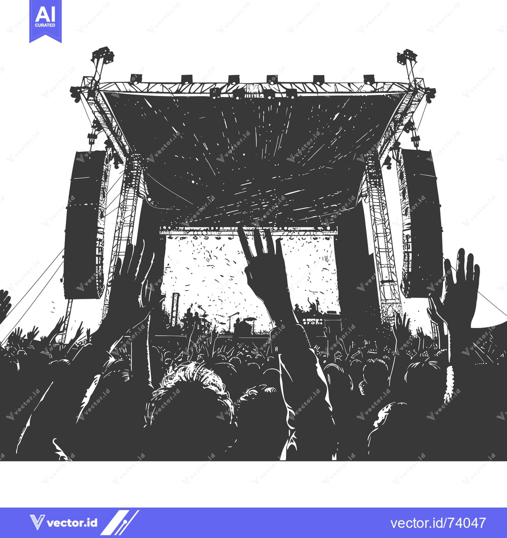 Premium Vector dari Silhouetted Crowd at a Concert with Raised Hands