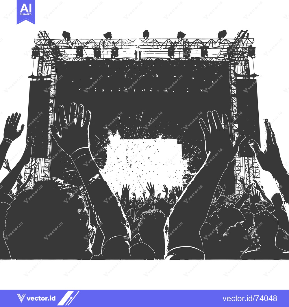 Premium Vector dari Crowd of People at a Concert with Raised Hands in Front of a Stage