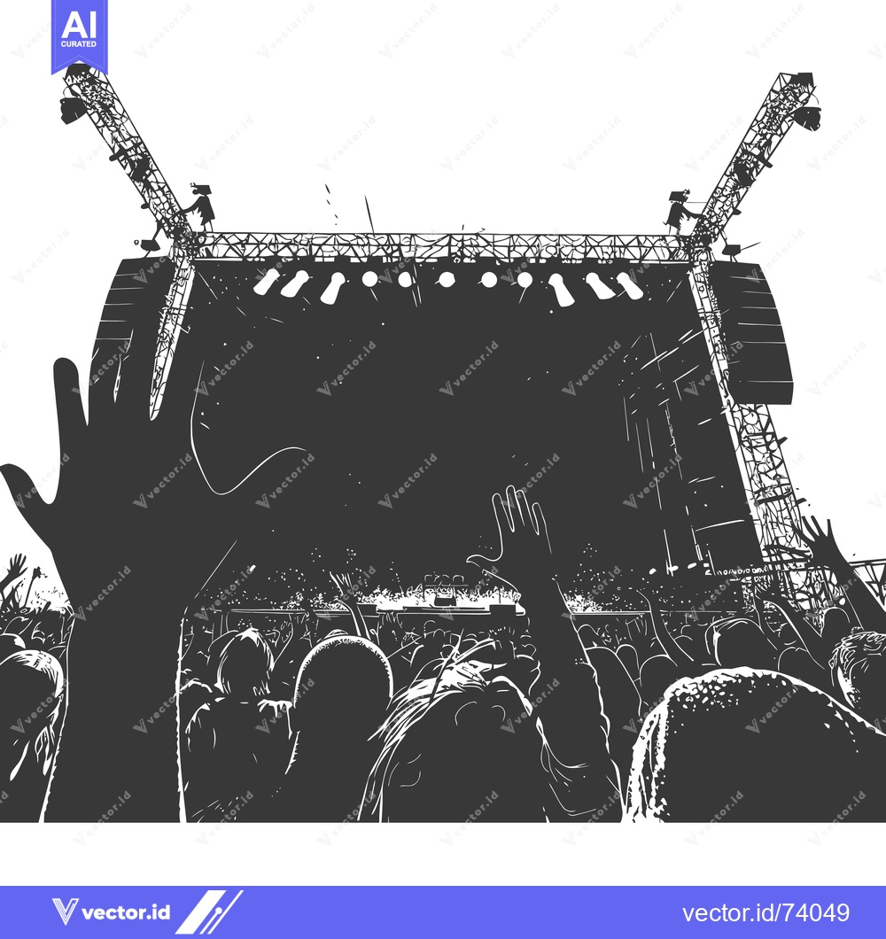 Premium Vector dari Silhouetted Crowd at a Music Concert with Stage and Lights