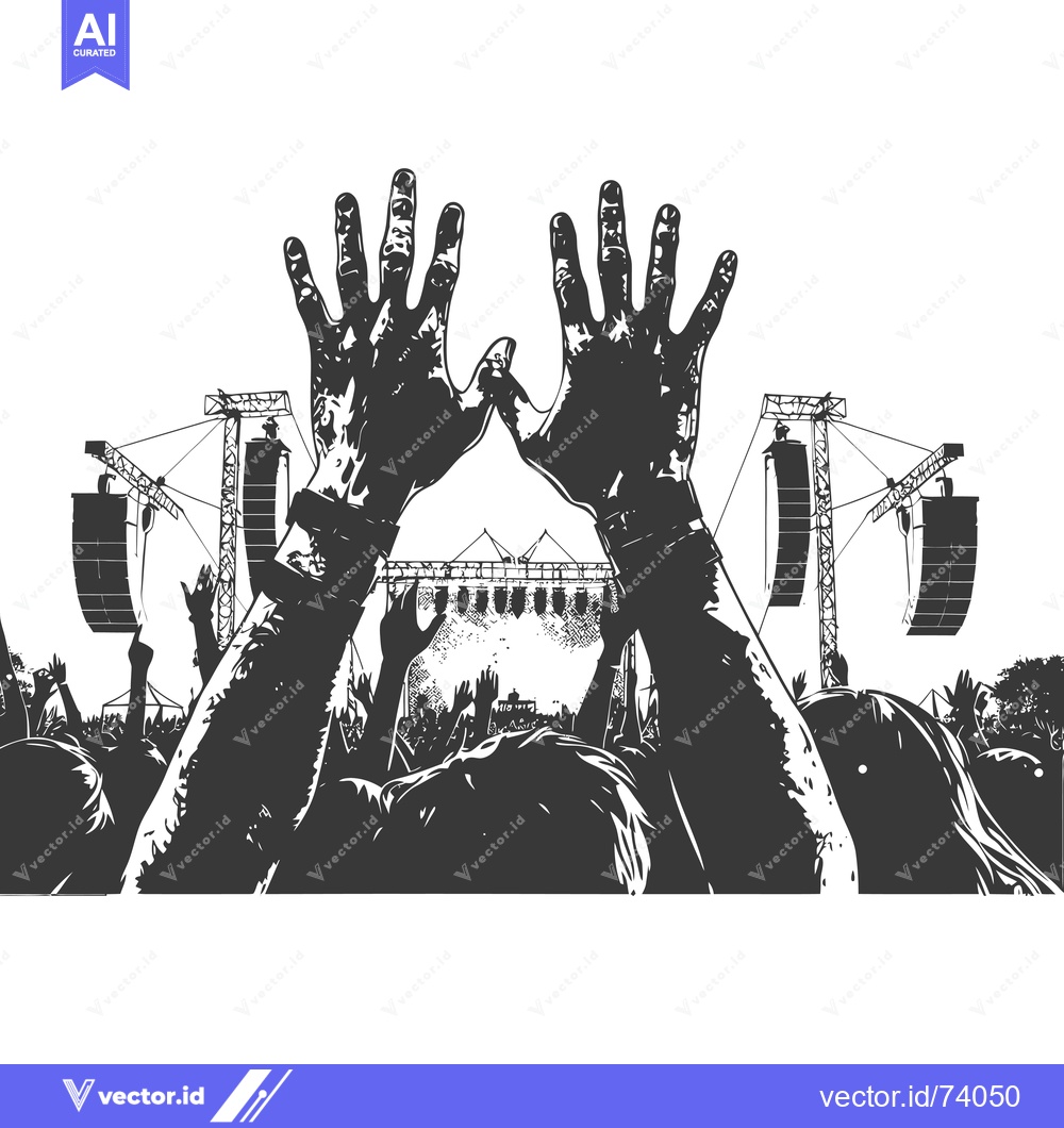 Premium Vector of Silhouette of a Crowd at a Concert with Raised Hands