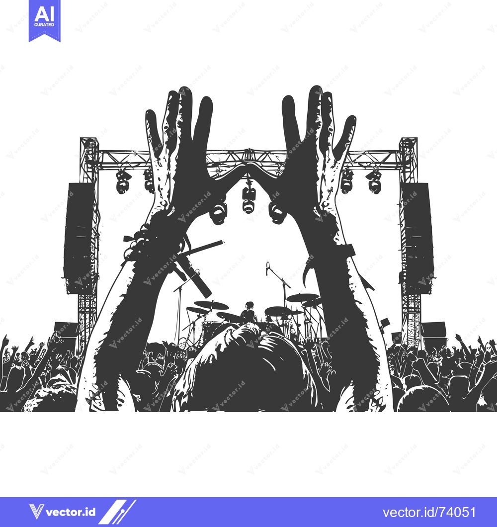 Premium Vector dari Silhouetted Person With Hands Raised at a Concert