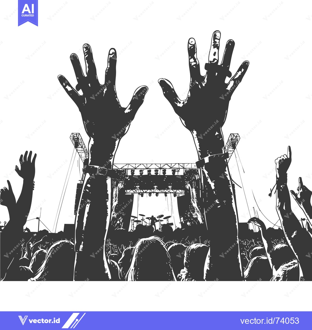 Premium Vector dari Silhouettes of a crowd at a concert with raised hands