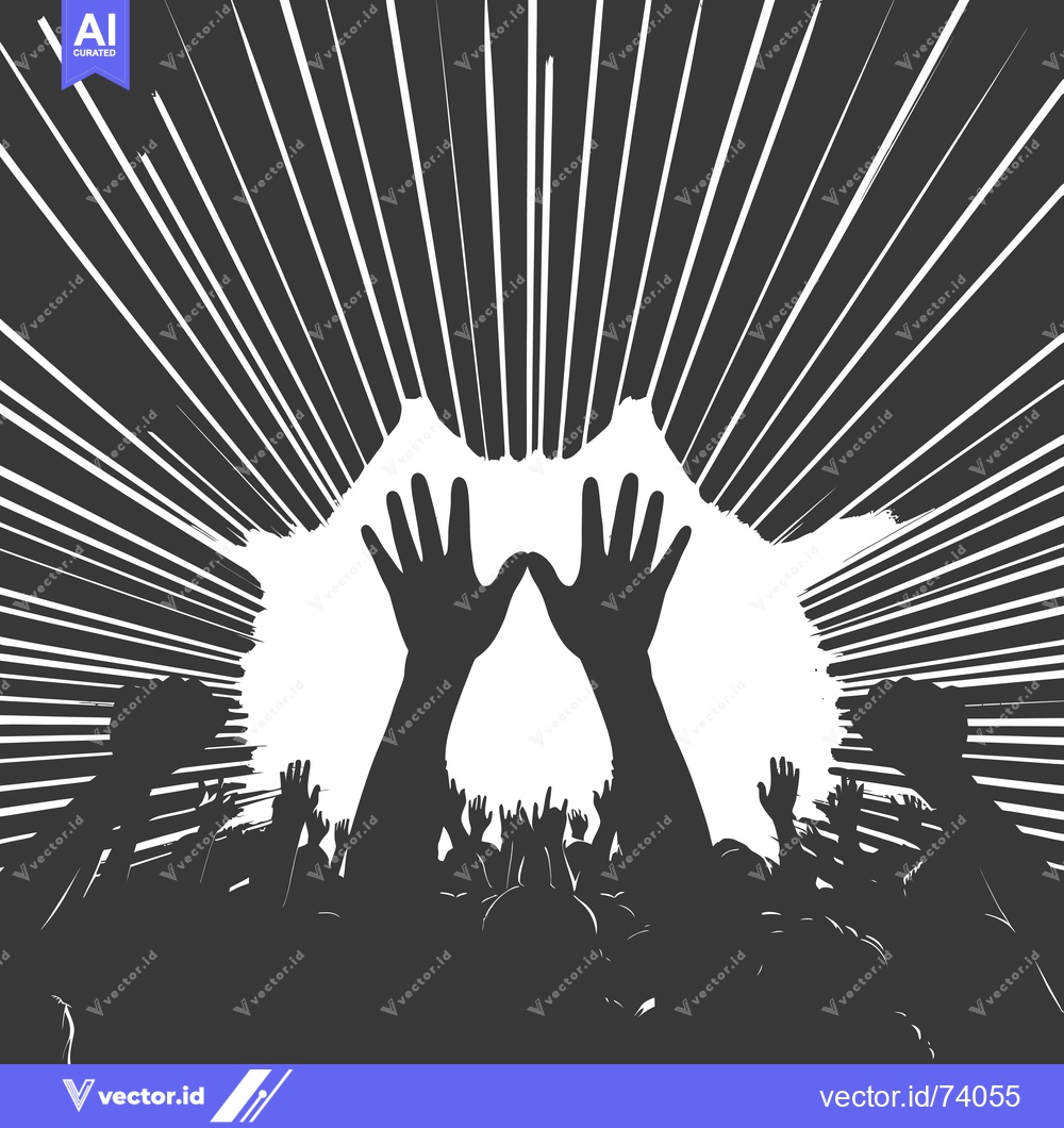 Premium Vector dari Silhouette of a Crowd Reaching Upwards with a Bright Light Shining Thr