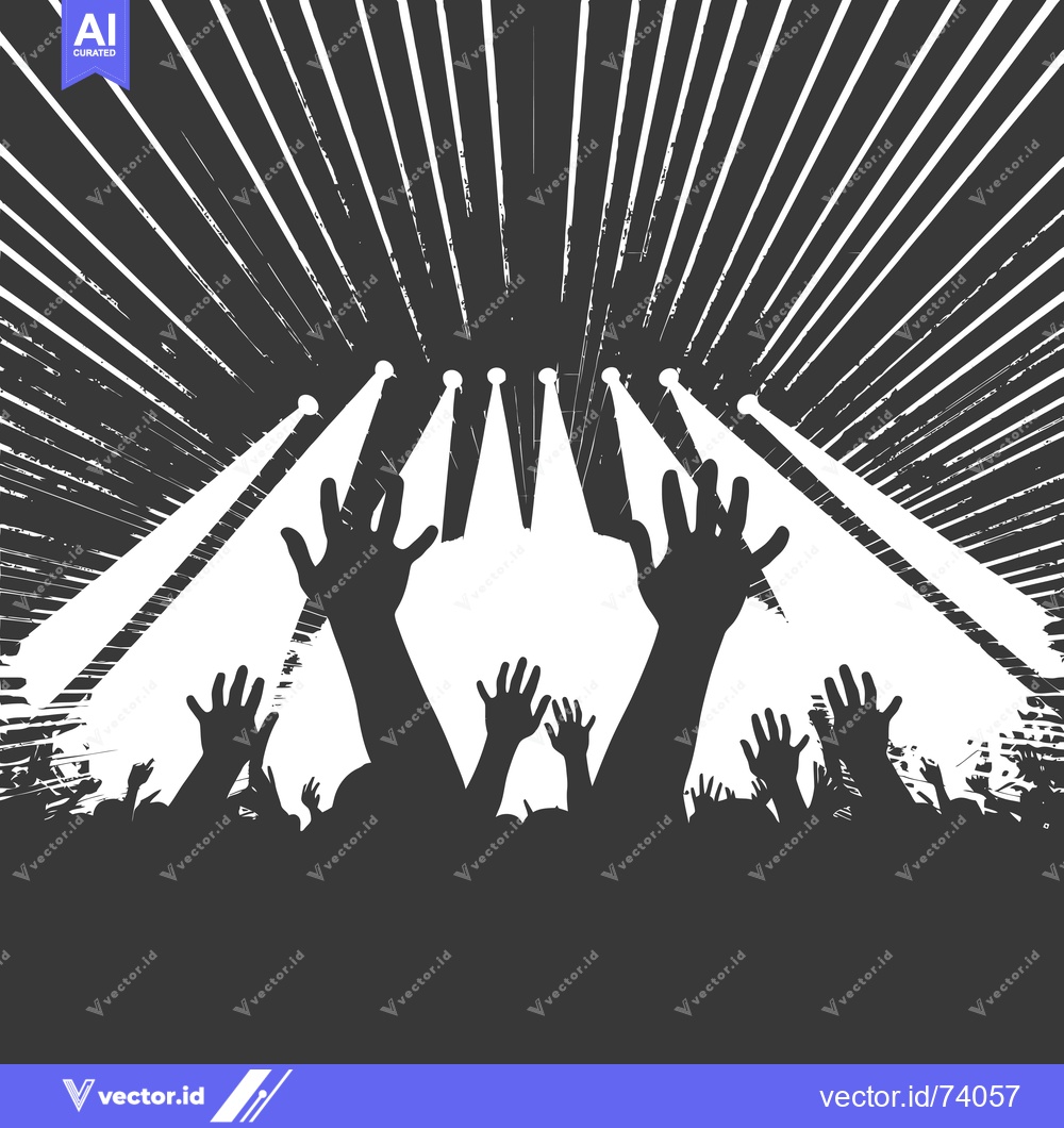 Premium Vector dari Silhouettes of people with raised hands and spotlights in a dark backg