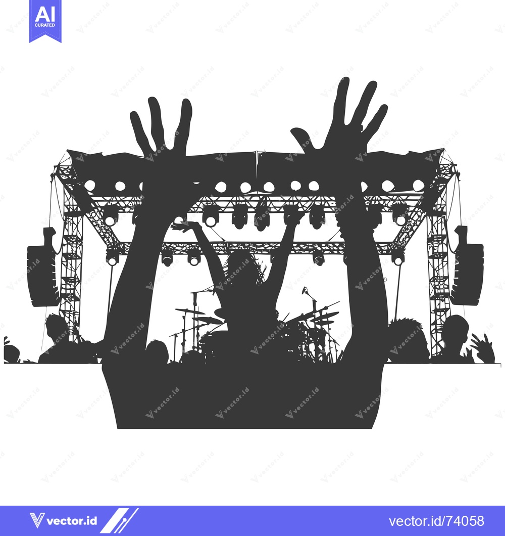 Premium Vector of Silhouette of a Crowd at a Music Concert with Raised Hands