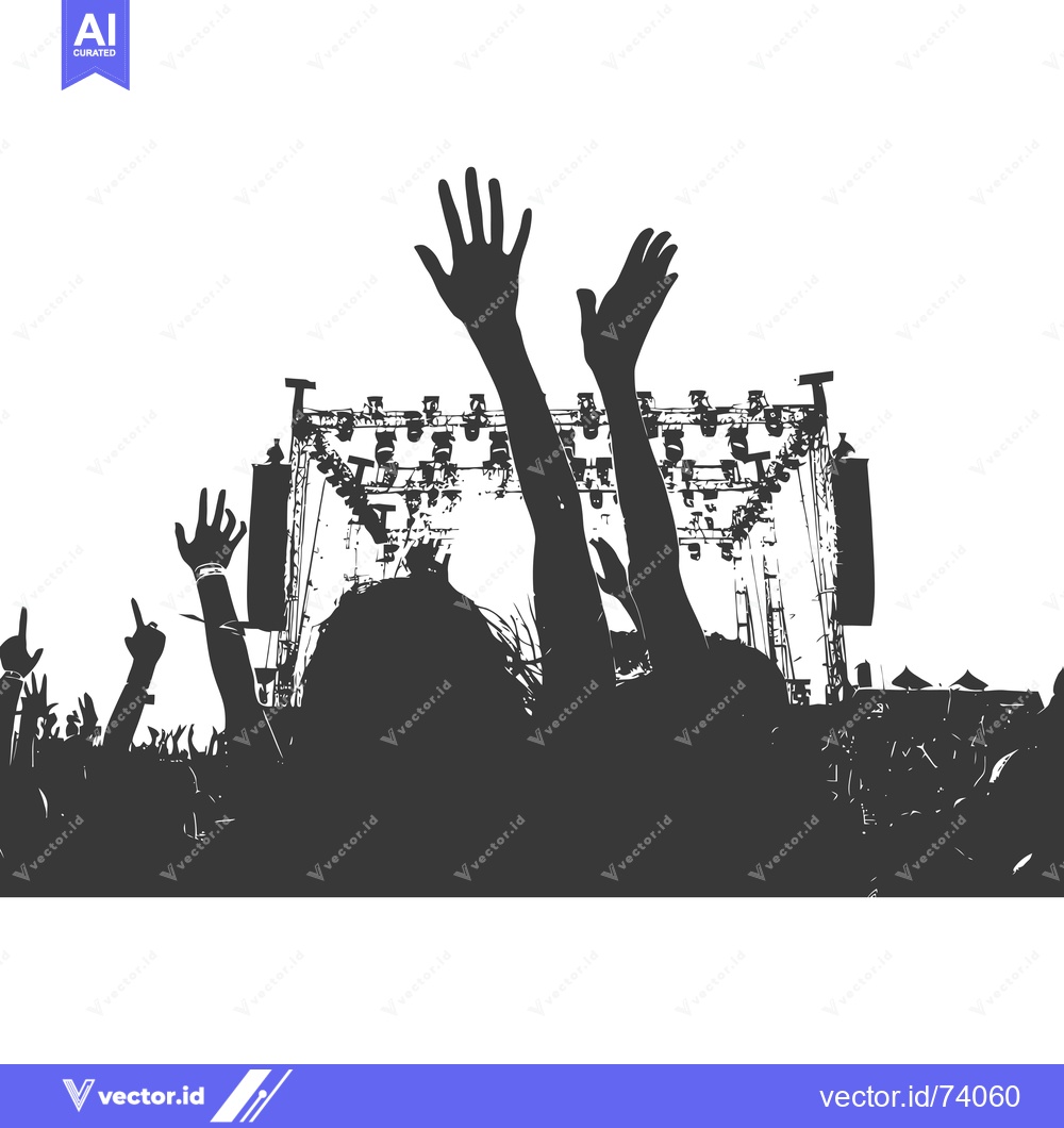 Premium Vector dari Silhouettes of a Crowd at a Concert with Raised Hands