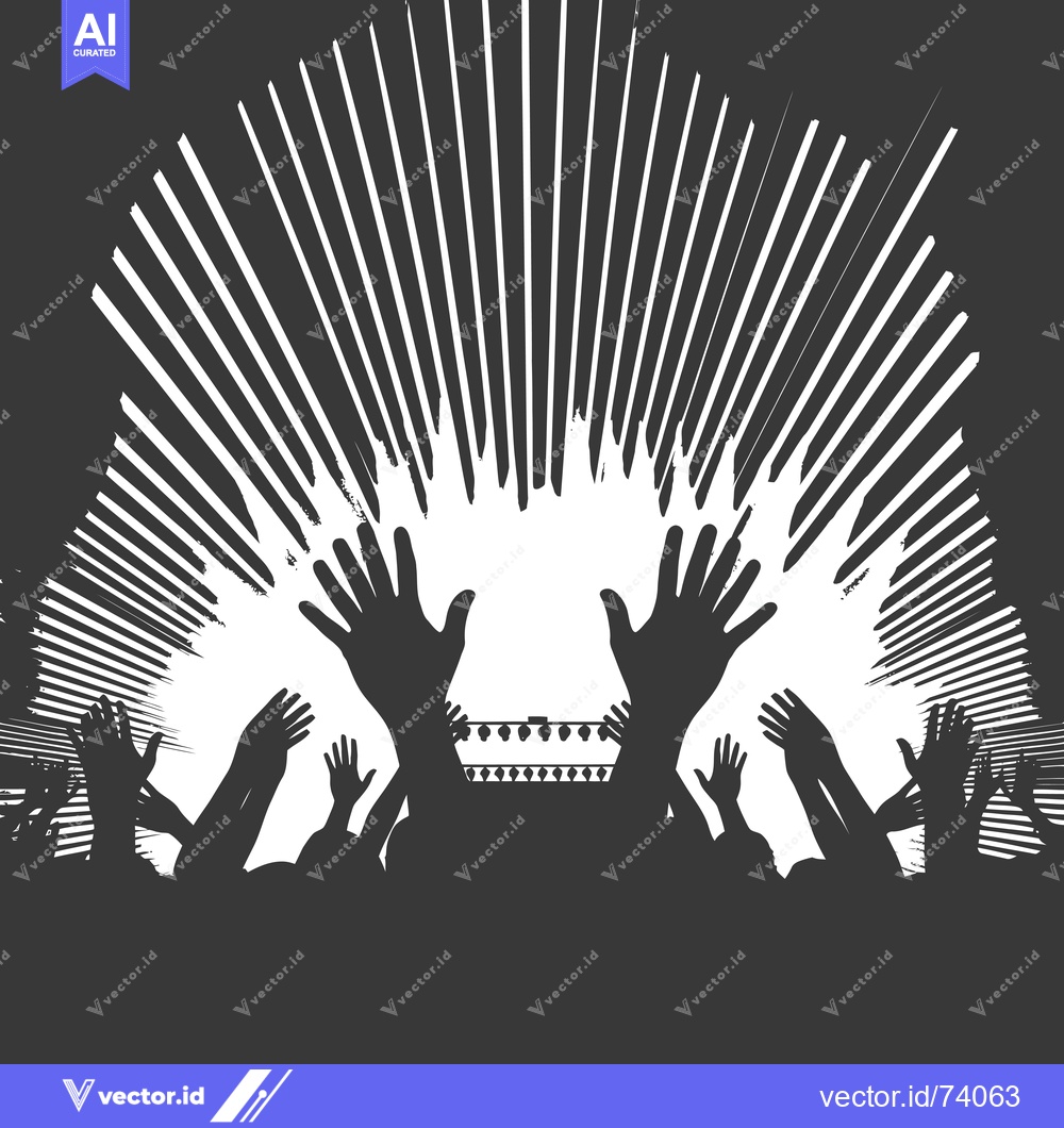 Premium Vector of Silhouette of a crowd with hands raised in the air in front of a stage