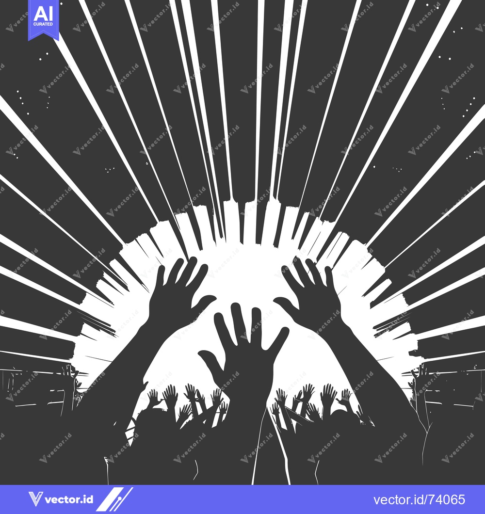 Premium Vector dari Silhouetted Crowd of People With Raised Hands Against White Burst