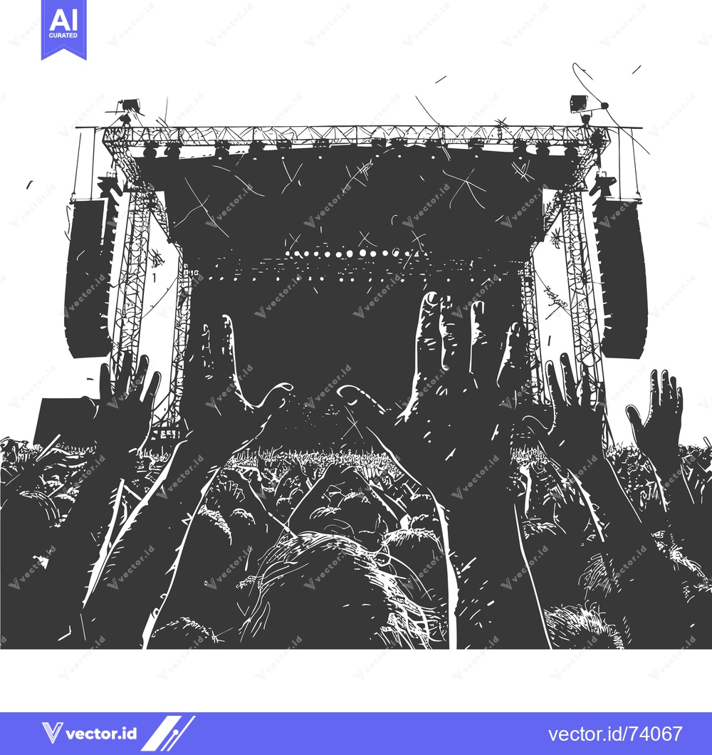 Premium Vector dari Crowd of Silhouettes Reaches Towards a Stage Under the Night Sky