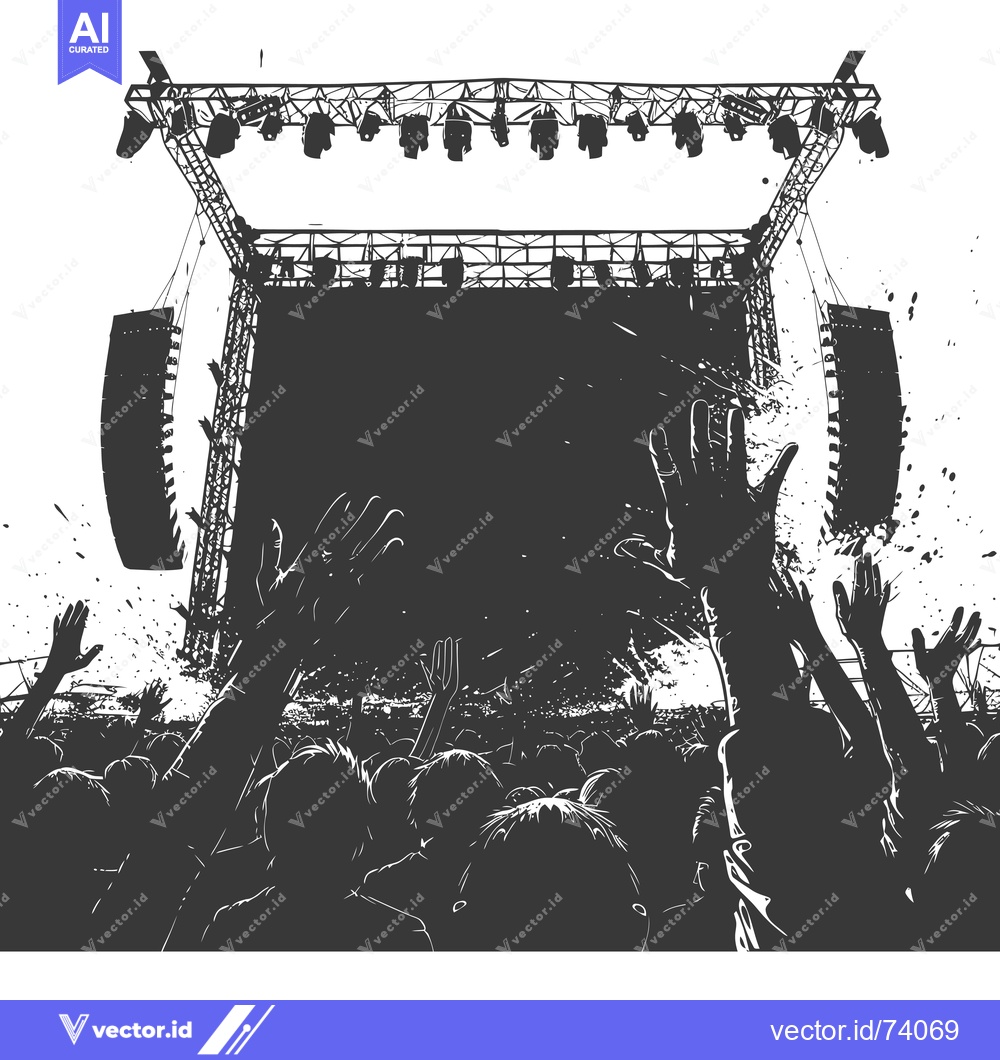 Premium Vector of Crowd of Silhouettes Facing a Stage with Lights and Speakers