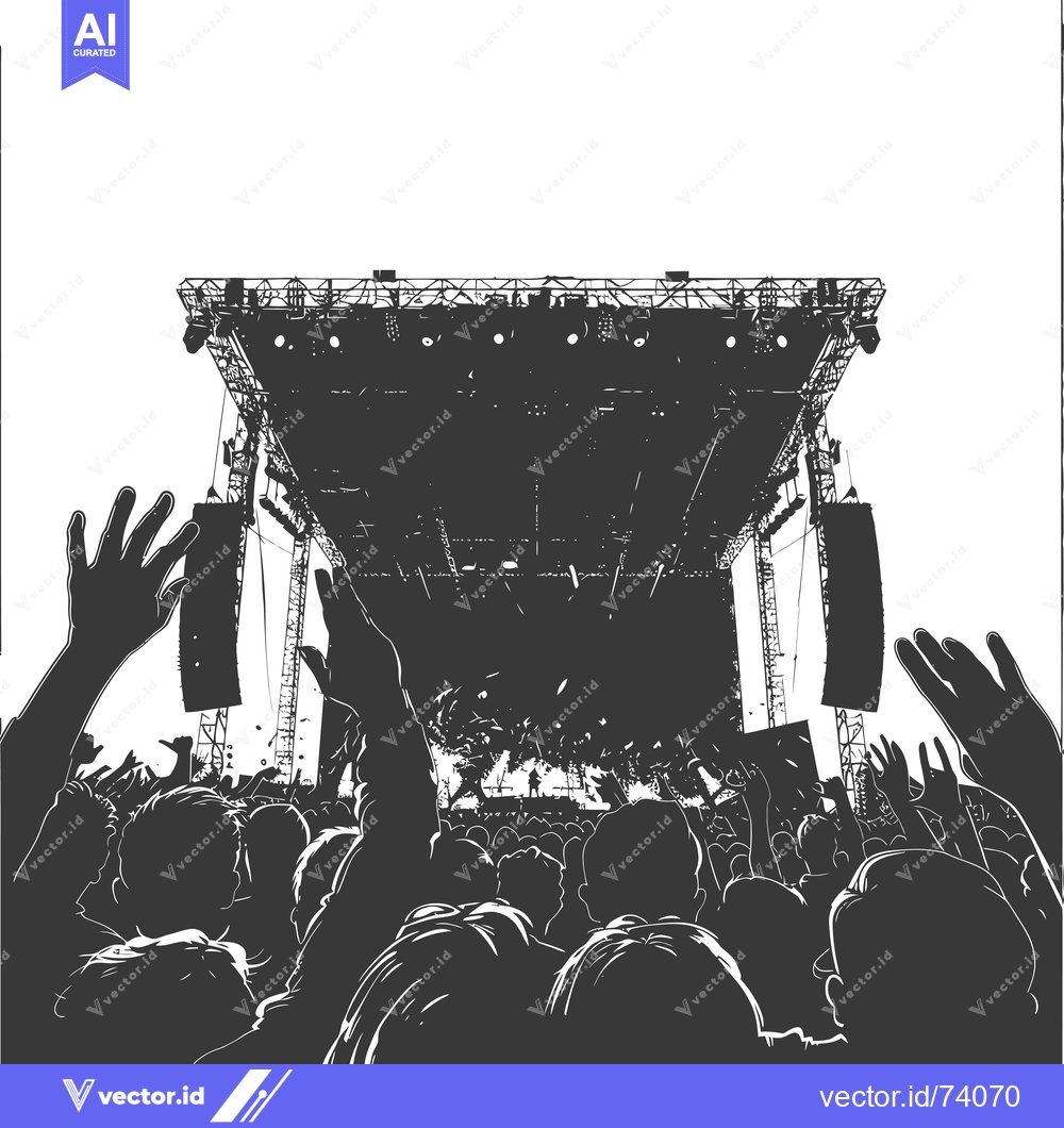 Premium Vector dari Silhouetted Crowd Facing a Stage at a Concert