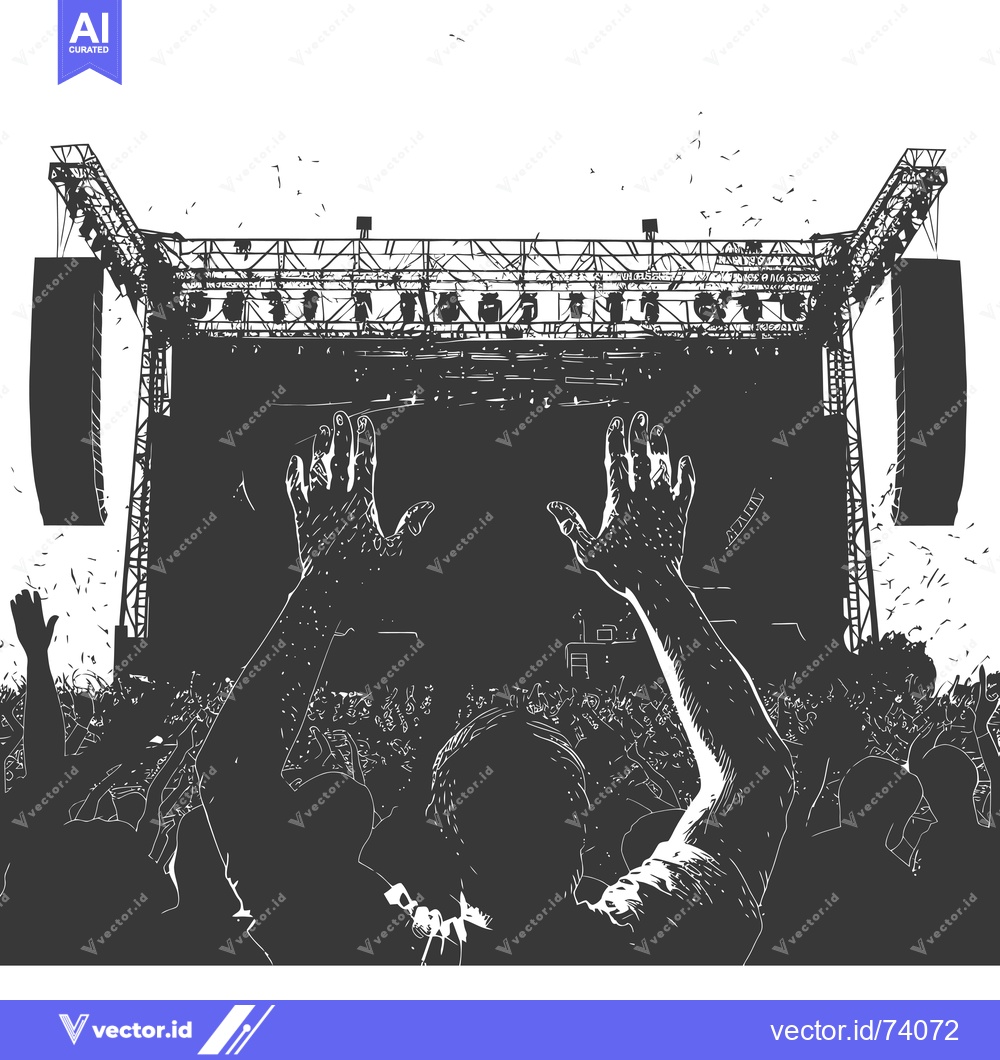 Premium Vector of Crowd Silhouetted Against a Stage at an Outdoor Music Festival