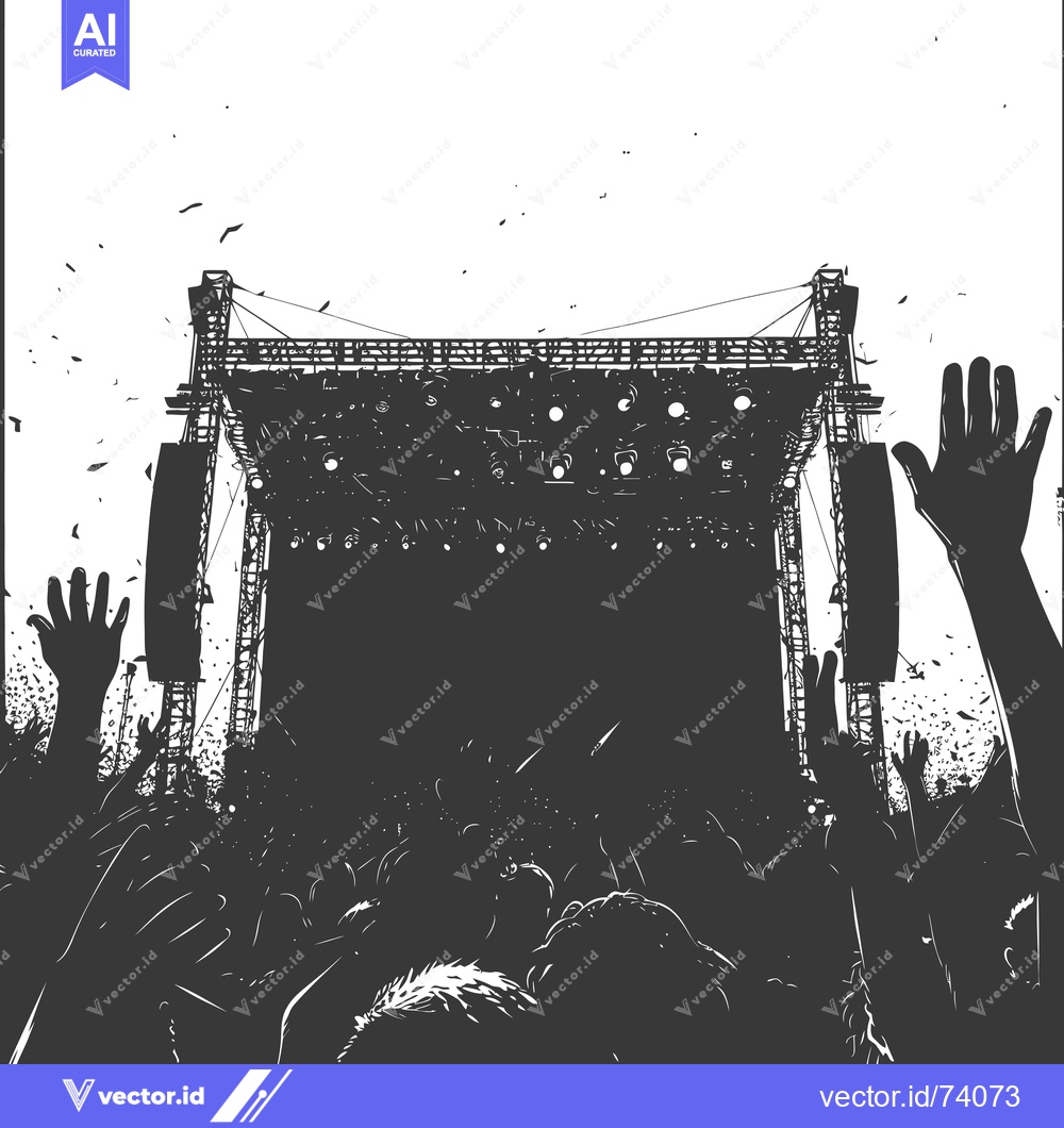 Premium Vector of Silhouettes of a Crowd at a Concert with Stage Lights and a Blank Stag