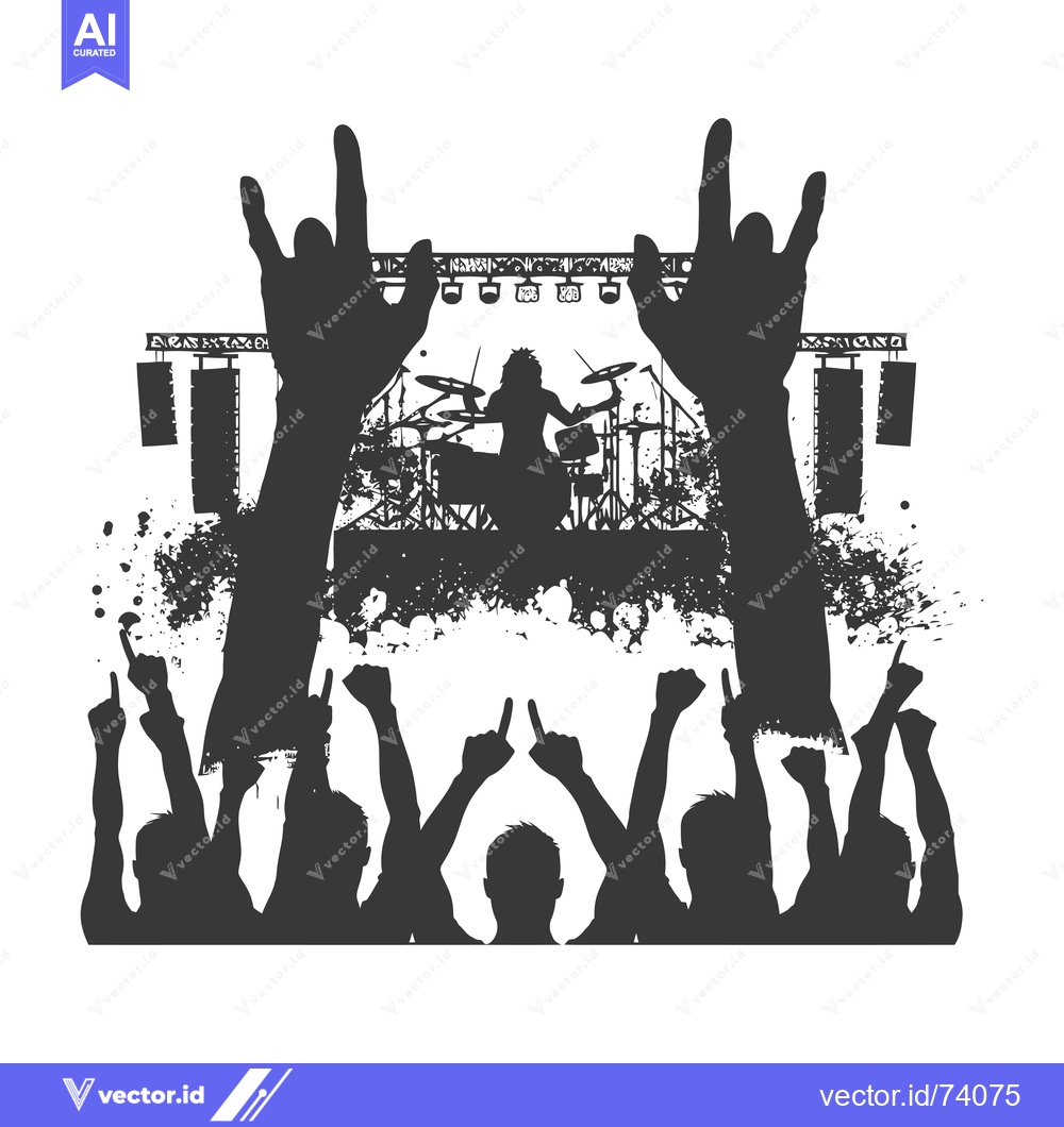 Premium Vector of Silhouettes of a Crowd Cheering at a Rock Concert with a Drummer on St
