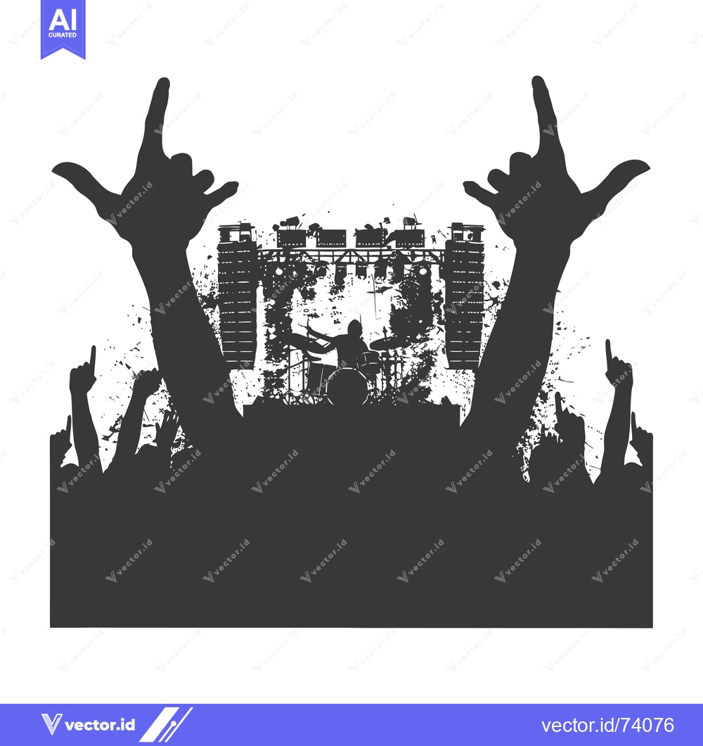 Premium Vector of Silhouette of a crowd at a rock concert, hands in the air