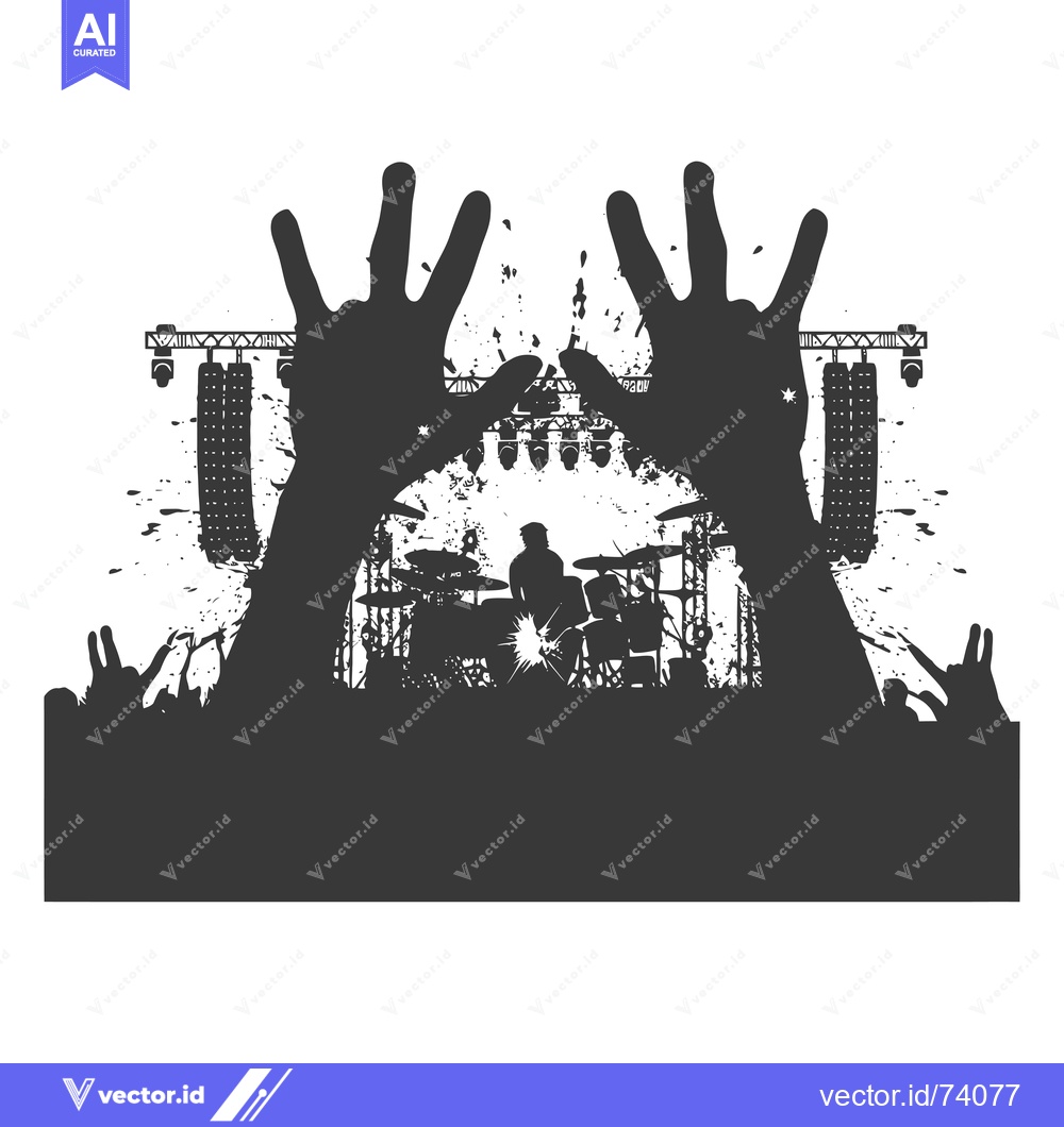 Premium Vector of Silhouettes of a Drummer and Audience at a Concert