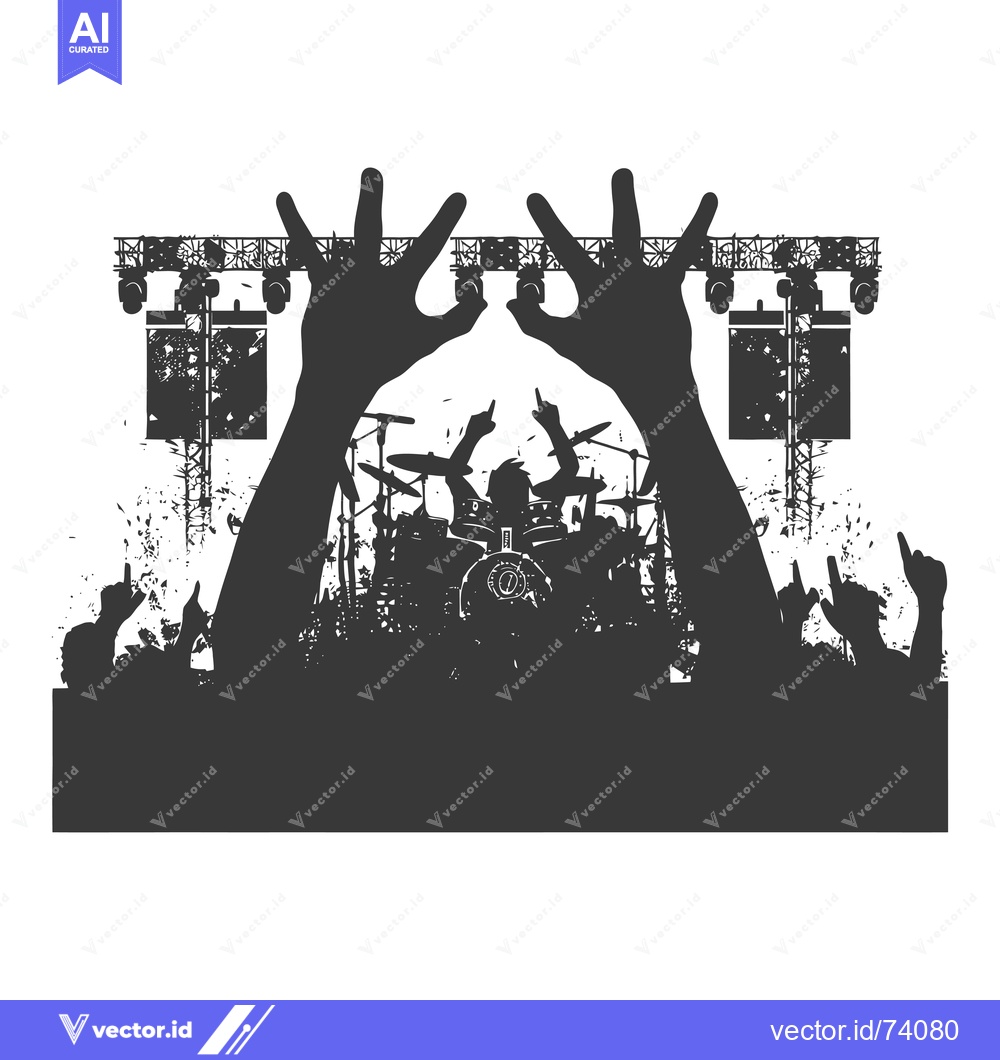 Premium Vector of Silhouette of a drummer playing on stage with a cheering audience