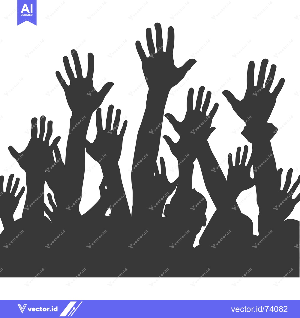 Premium Vector dari Silhouette of a Crowd of People with Hands Raised in the Air