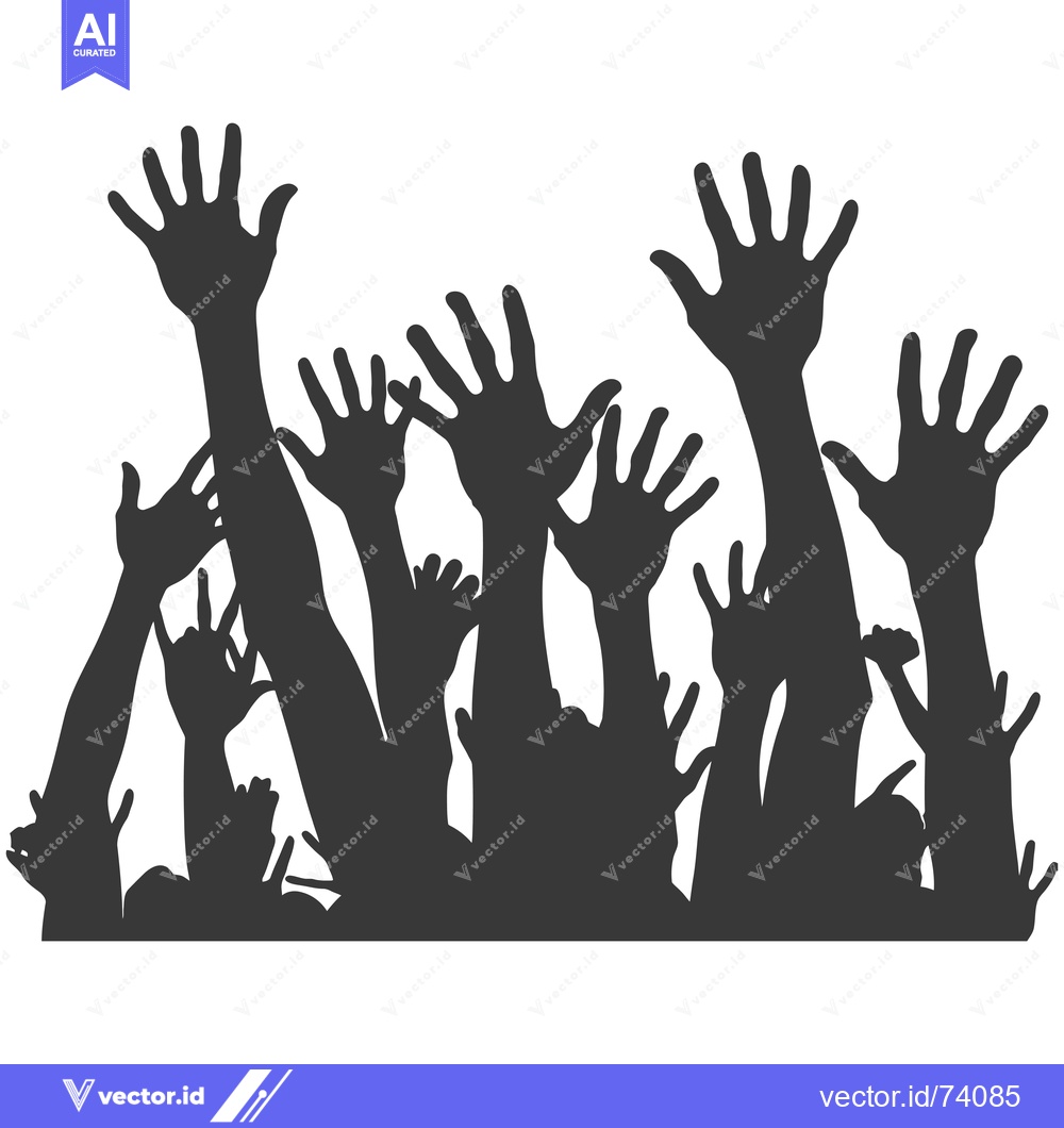 Premium Vector dari Silhouettes of multiple raised hands reaching upwards