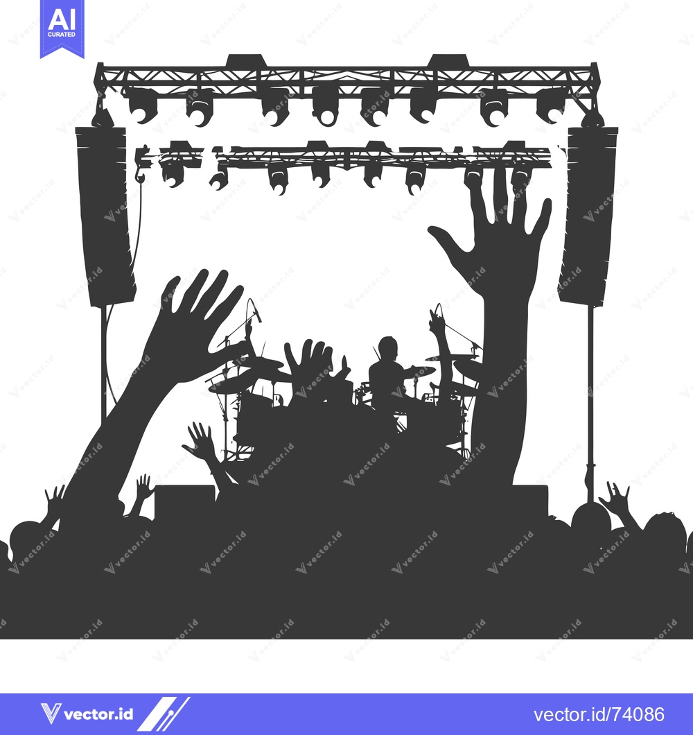 Premium Vector of Silhouette of a drummer performing at a concert with a crowd cheering