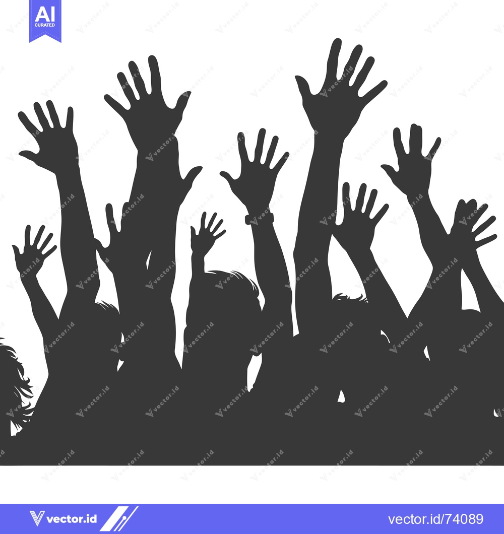 Premium Vector dari A Silhouetted Group of People with Raised Hands