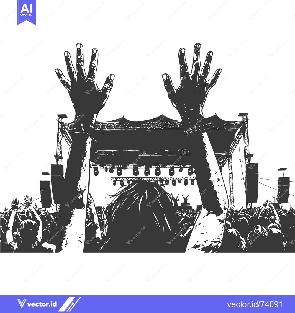 Premium Vector dari Silhouette of a Crowd at a Music Festival with Raised Hands