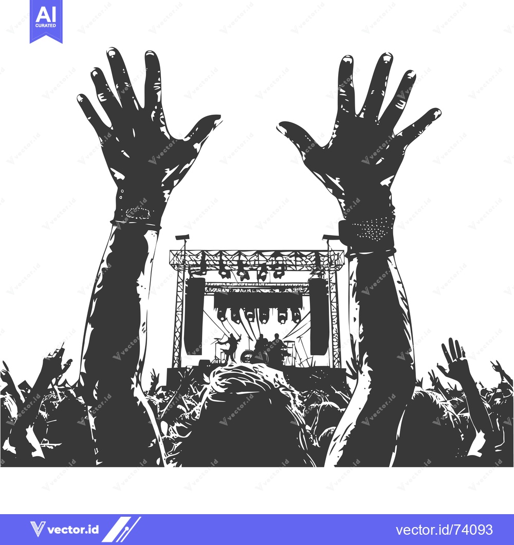 Premium Vector dari Silhouettes of a Crowd at a Music Festival with Raised Hands