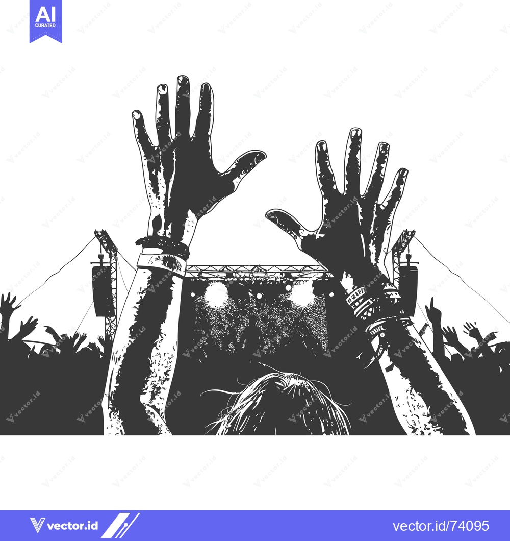 Premium Vector dari Silhouette of a Person with Hands Raised at a Concert