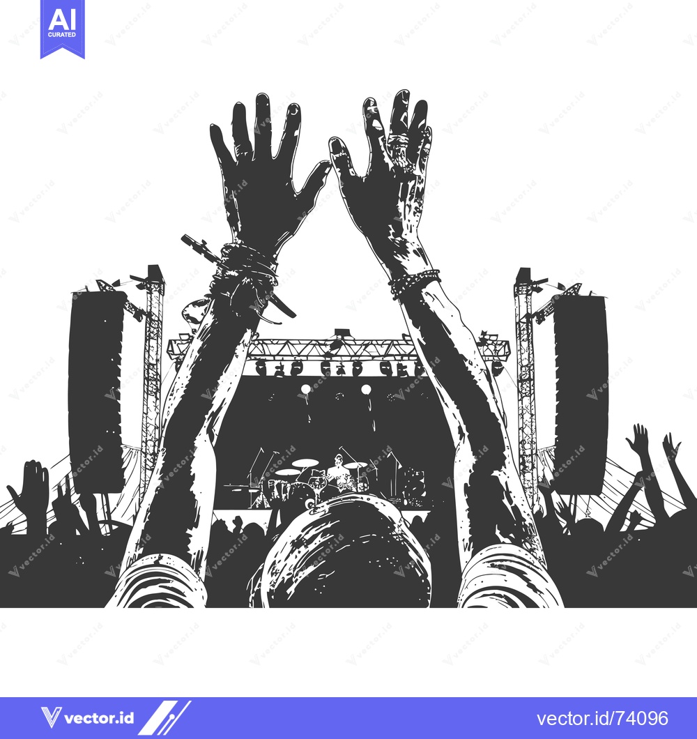 Premium Vector dari A Person at a Concert With Their Hands Raised in the Air