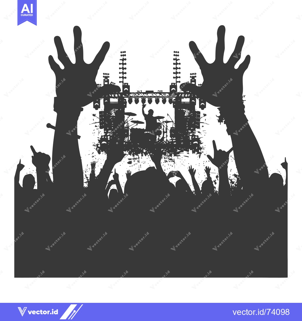 Premium Vector of Silhouettes of a Crowd at a Rock Concert with a Drummer on Stage