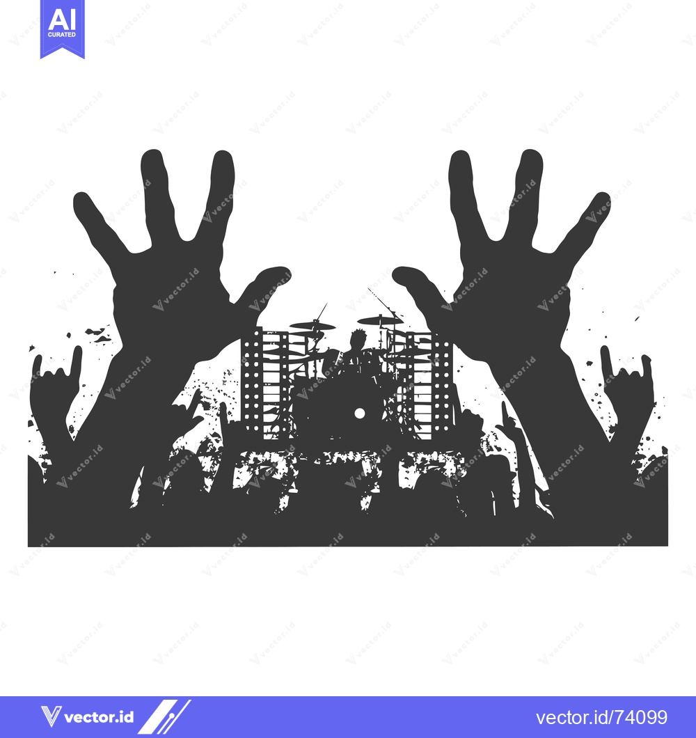 Premium Vector dari Silhouettes of a Crowd at a Rock Concert with Raised Hands