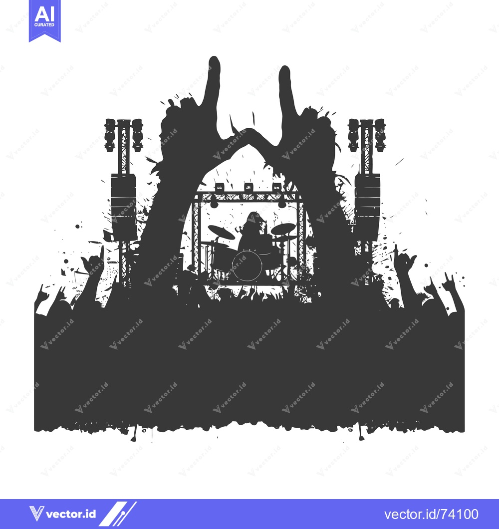Premium Vector of Silhouetted Crowd at a Rock Concert with a Drummer on Stage