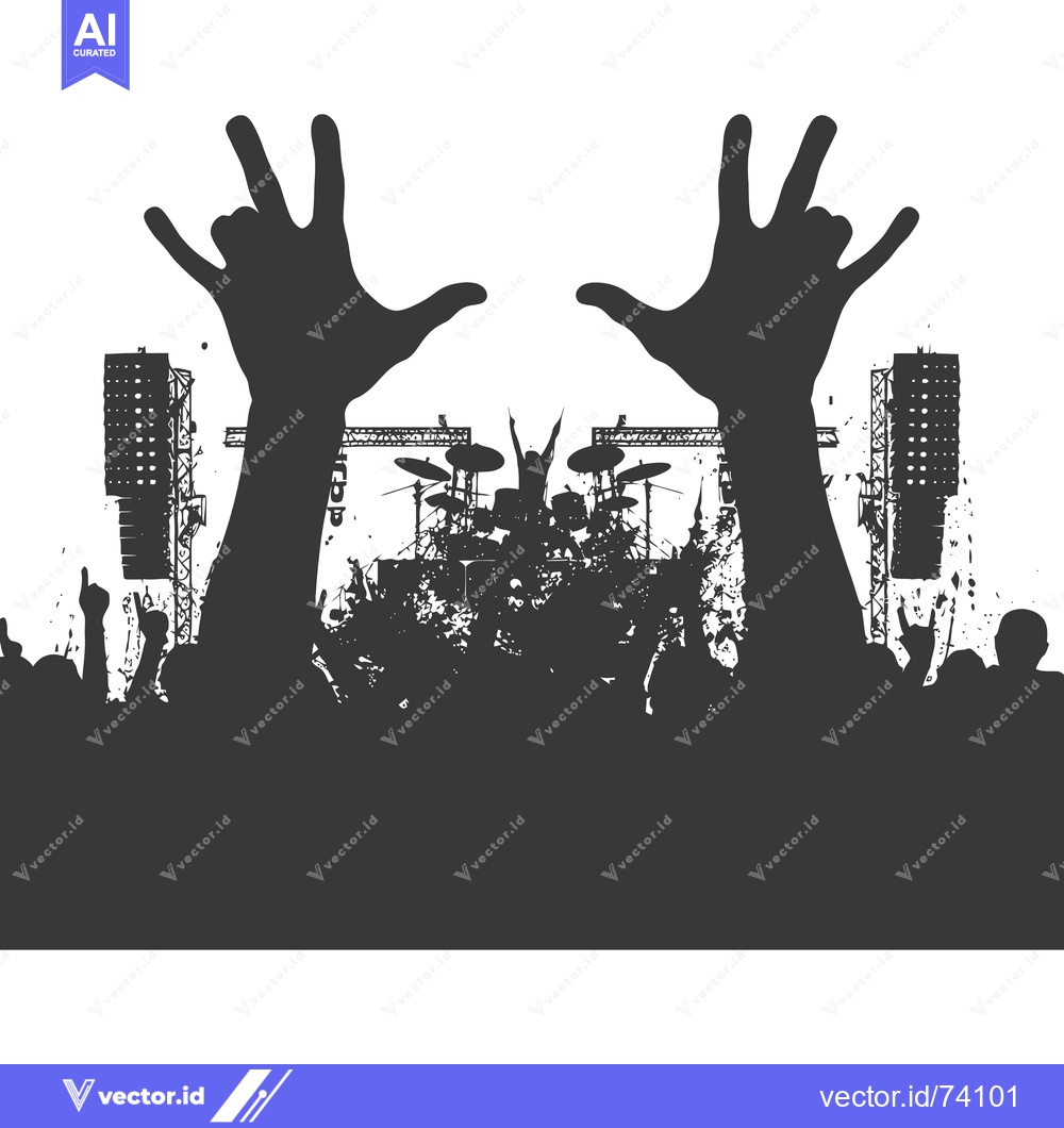 Premium Vector dari Black and White Silhouettes of a Concert Crowd with Raised Hands