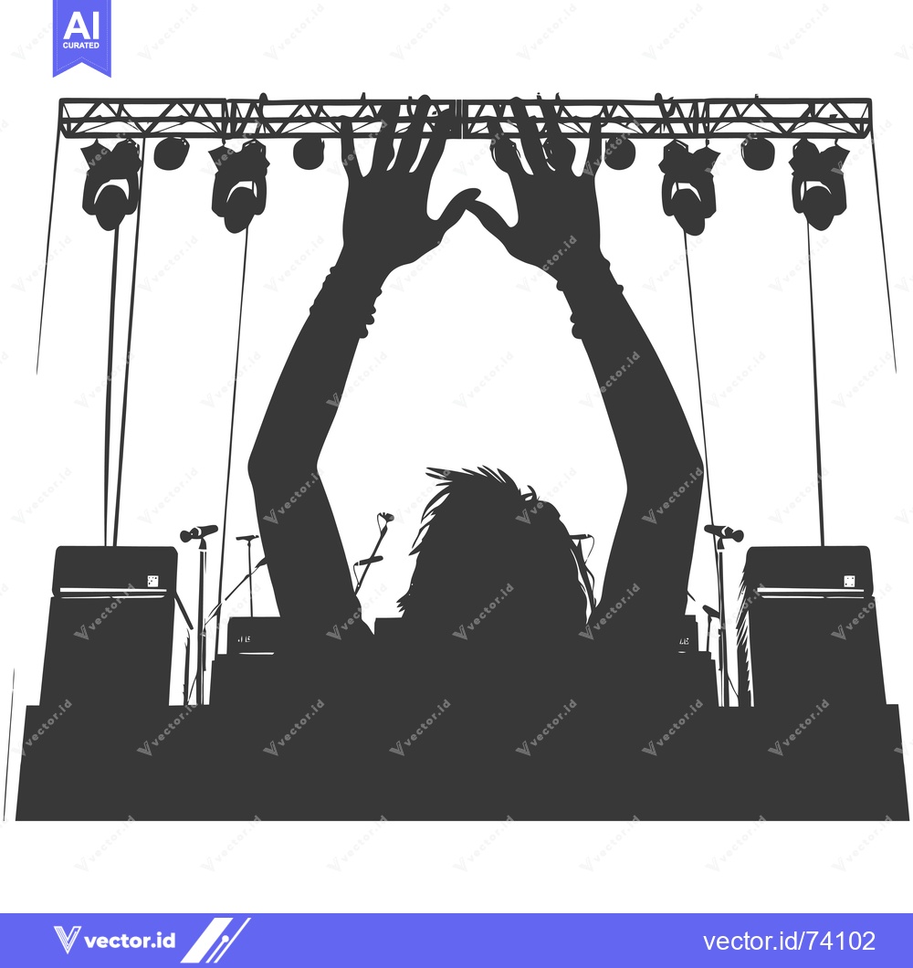 Premium Vector of Silhouette of a Person with Raised Arms in Front of a Stage with Light