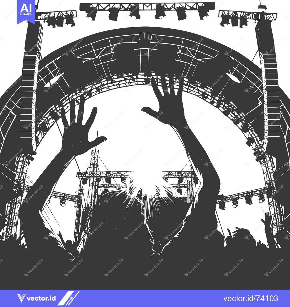 Premium Vector dari Silhouettes of a Crowd at a Concert Underneath Stage Lights