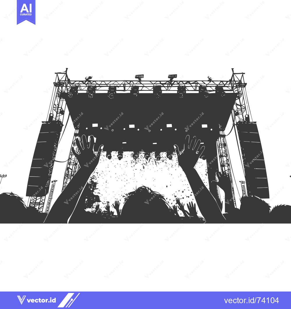 Premium Vector dari Silhouette of Crowd at Concert with Stage and Lights