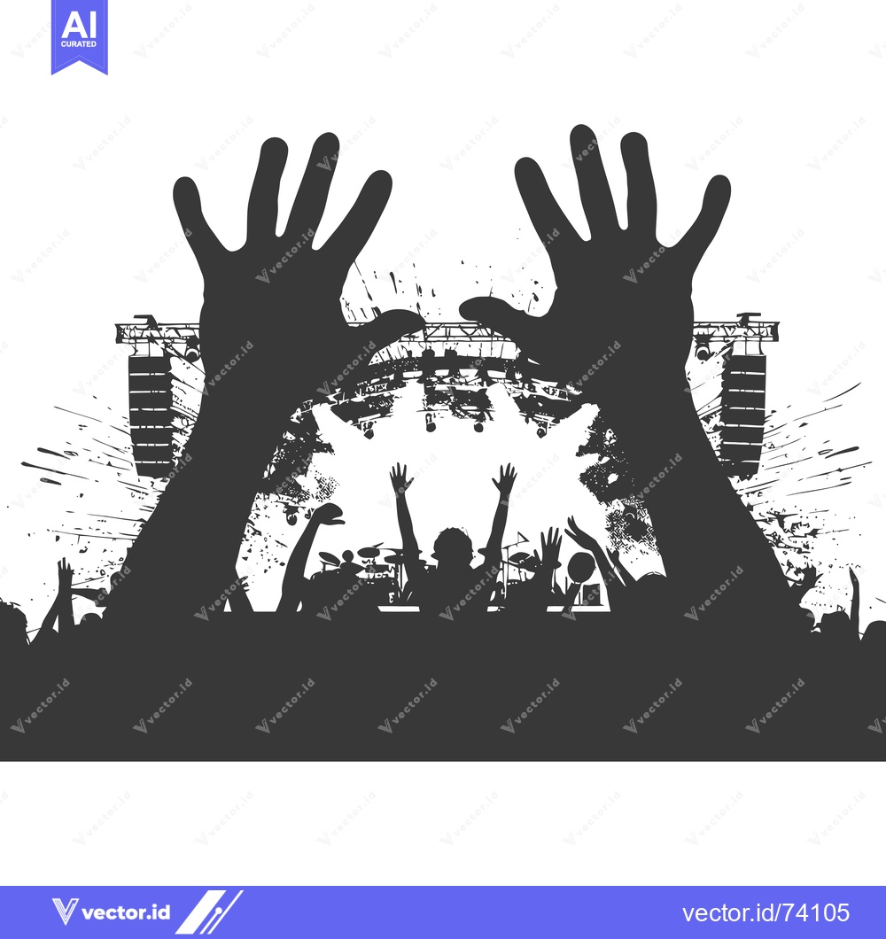 Premium Vector of Silhouetted Crowd at a Concert with Hands Raised in the Air