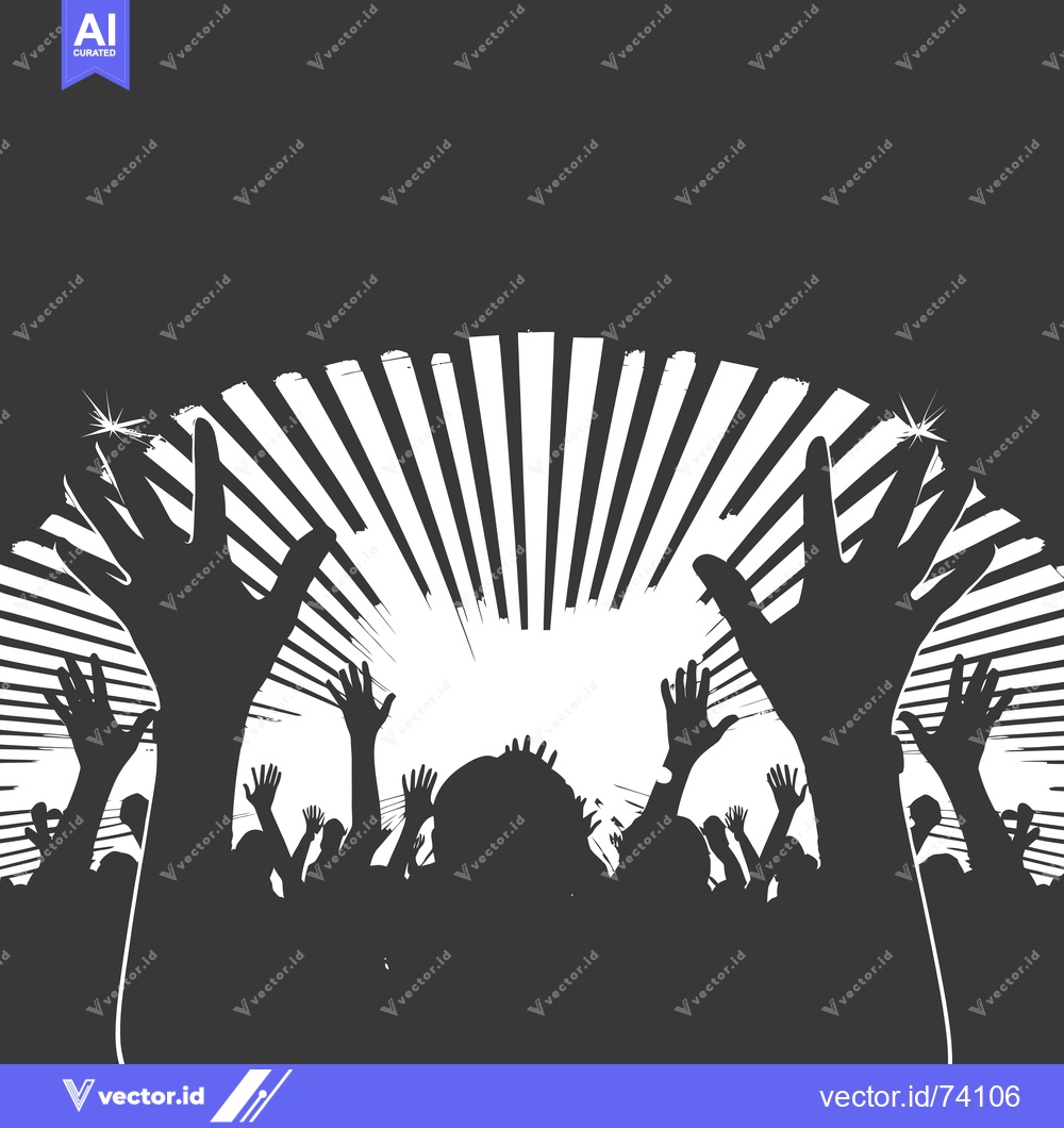 Premium Vector of Silhouettes of a crowd with raised hands against a striped background