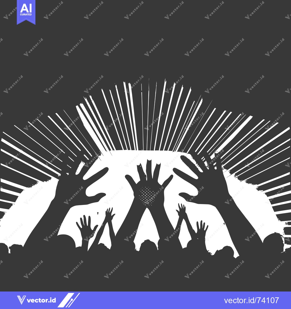 Premium Vector dari Silhouetted Crowd with Raised Hands Against a White Striped Background