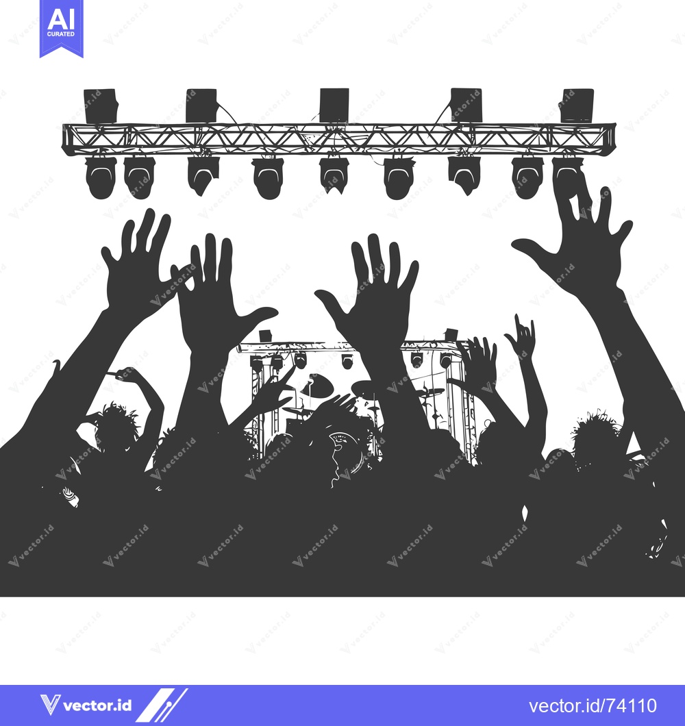 Premium Vector dari Silhouetted Audience Reaching Up Towards Stage Lights at a Concert