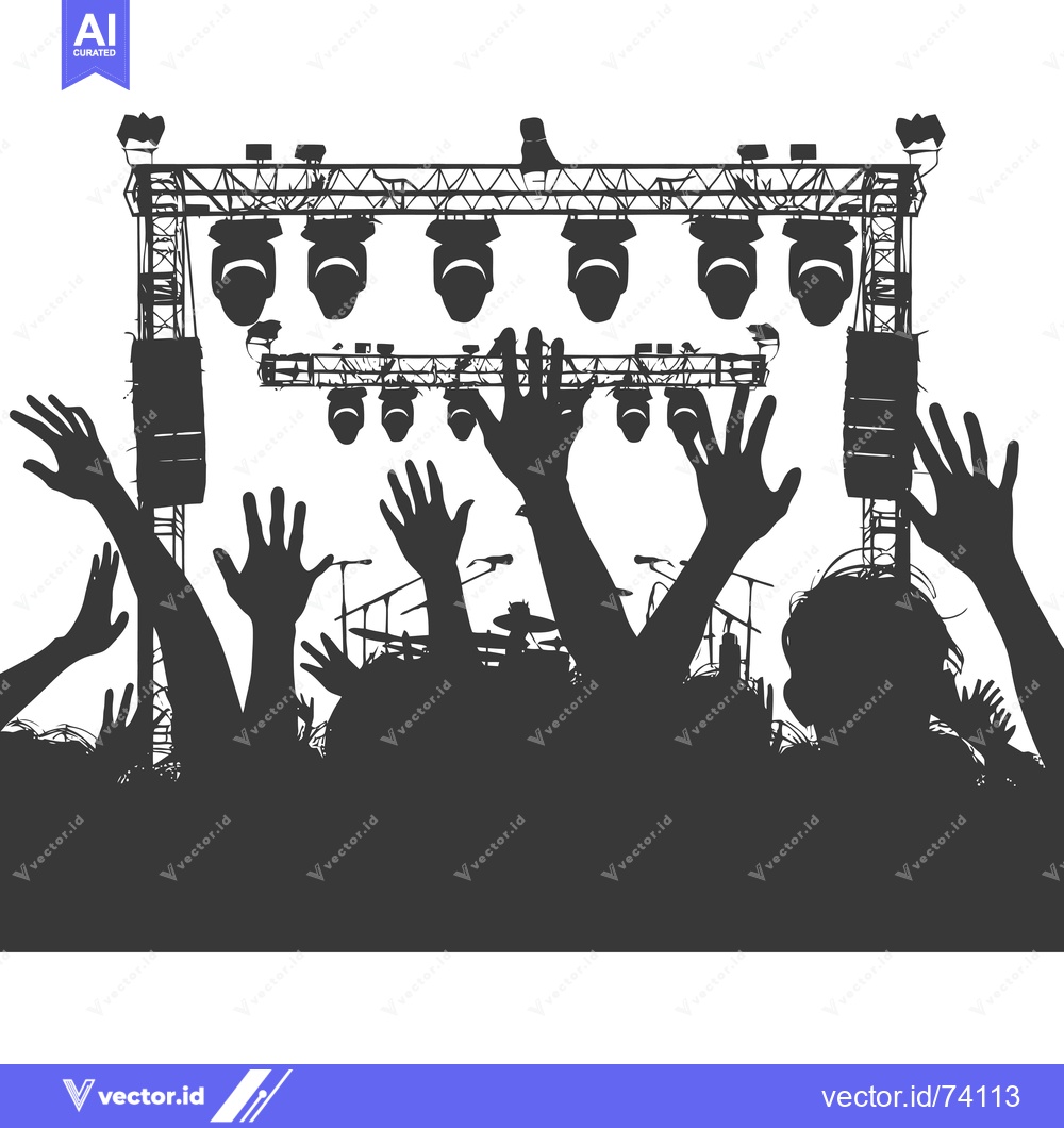 Premium Vector dari Silhouettes of concertgoers with raised hands in front of a stage