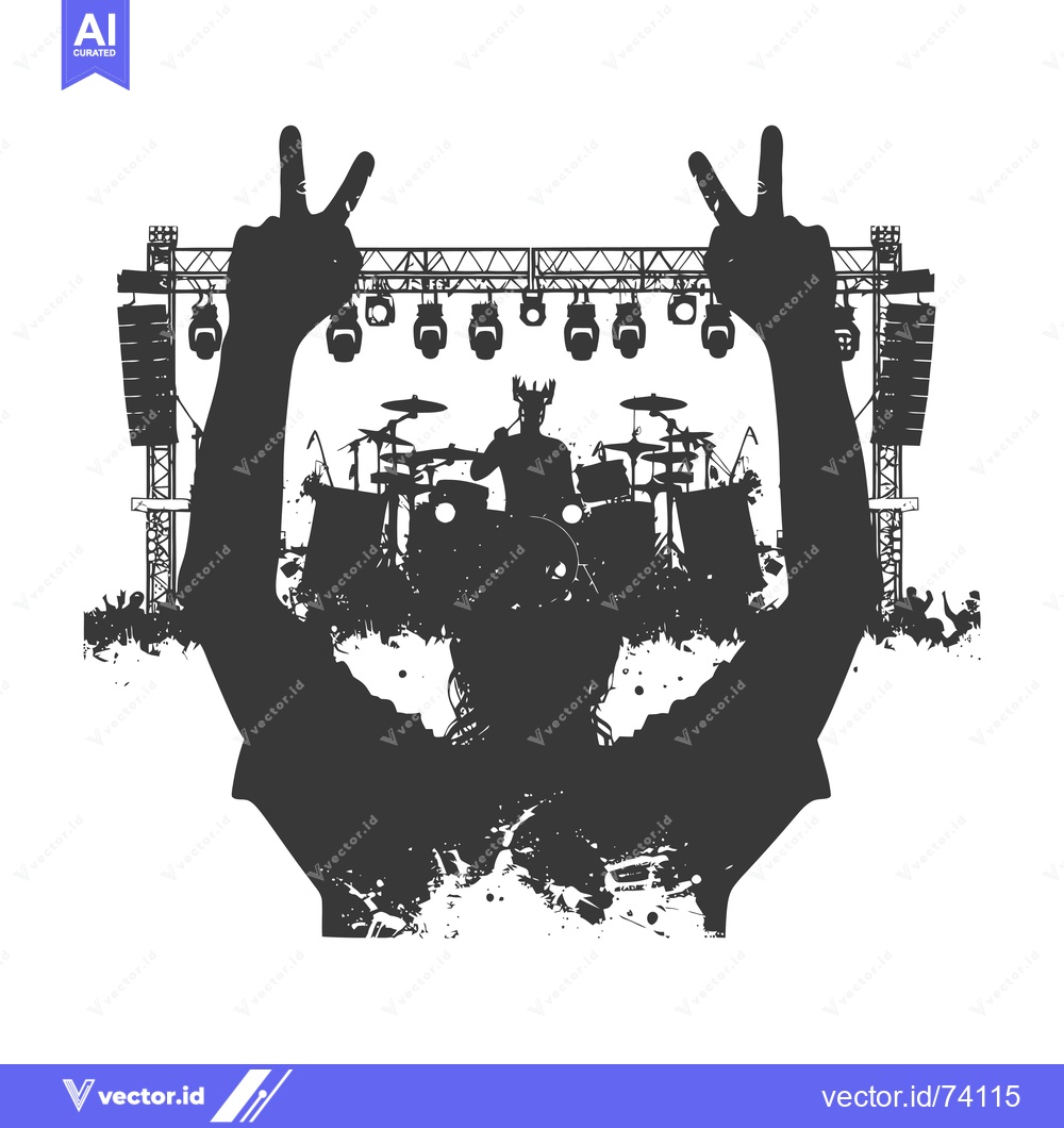 Premium Vector of Silhouette of a Drummer Performing on Stage with Raised Hands in the F