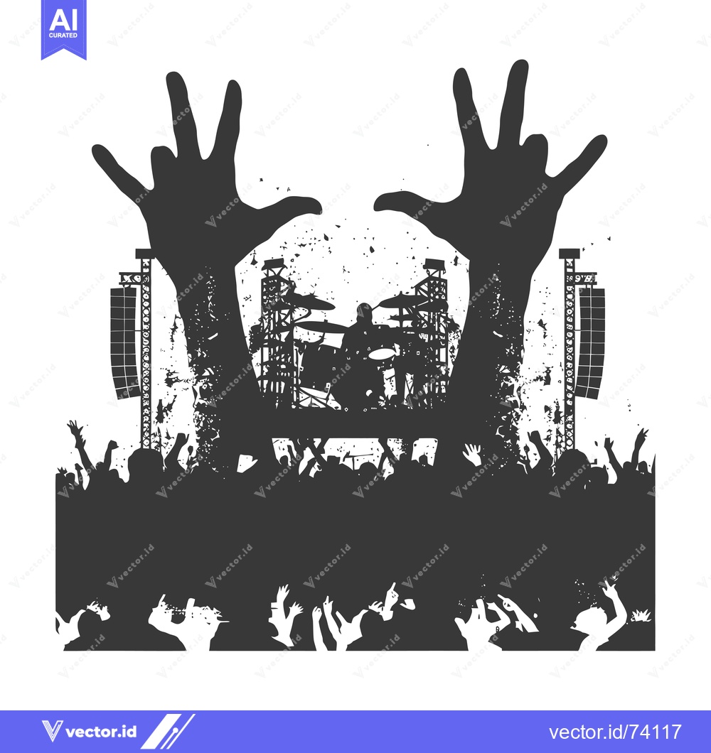 Premium Vector dari Silhouetted Crowd at a Concert with Drummer in the Center
