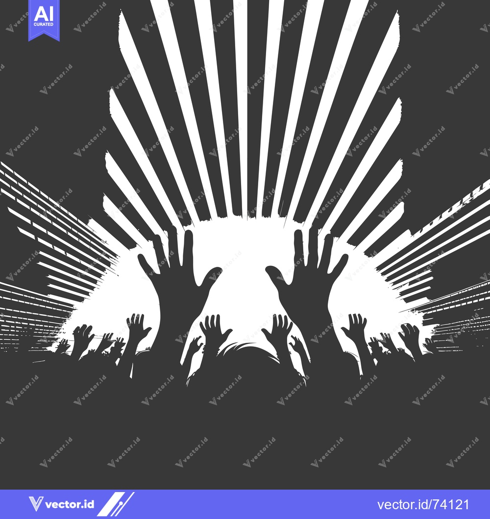 Premium Vector of Silhouetted Crowd Reaching Up Towards a Glowing Light