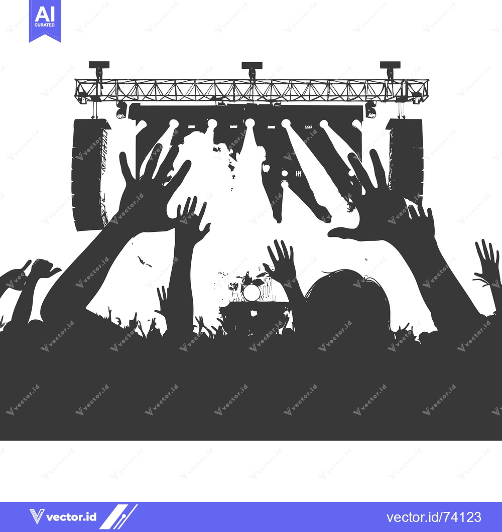 Premium Vector dari Silhouetted Crowd at a Concert with Raised Hands
