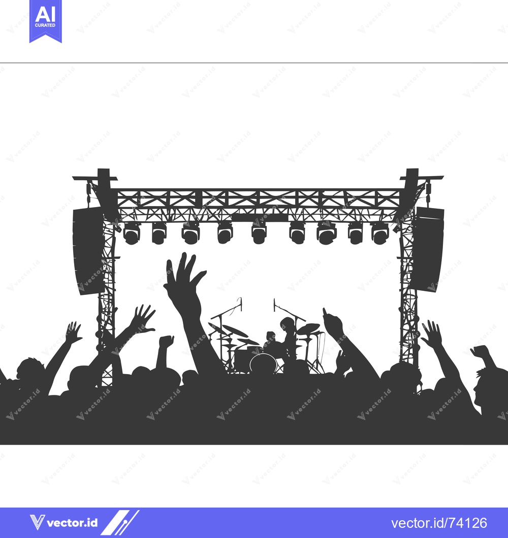 Premium Vector dari Silhouetted Crowd at a Concert with a Band on Stage