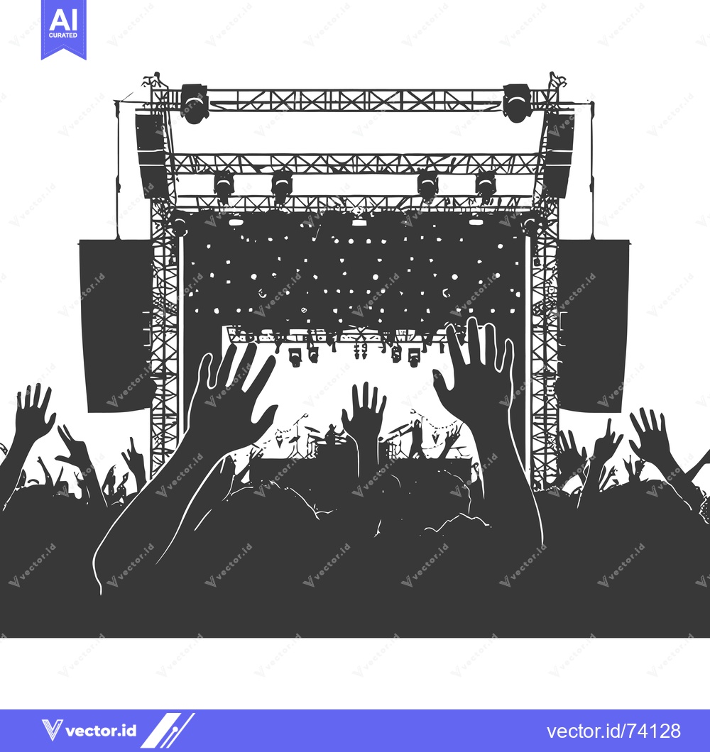 Premium Vector of Crowd of People at a Concert, Hands Raised in the Air