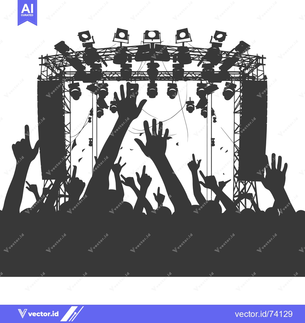 Premium Vector of Silhouette of a Crowd at a Concert with Stage Lighting