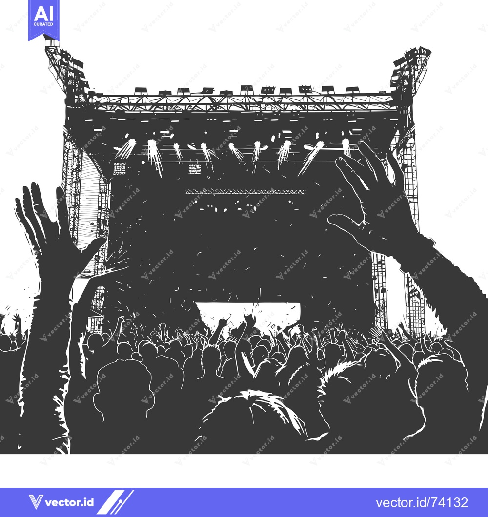Premium Vector dari Silhouette of a Crowd at a Concert with a Stage in the Background